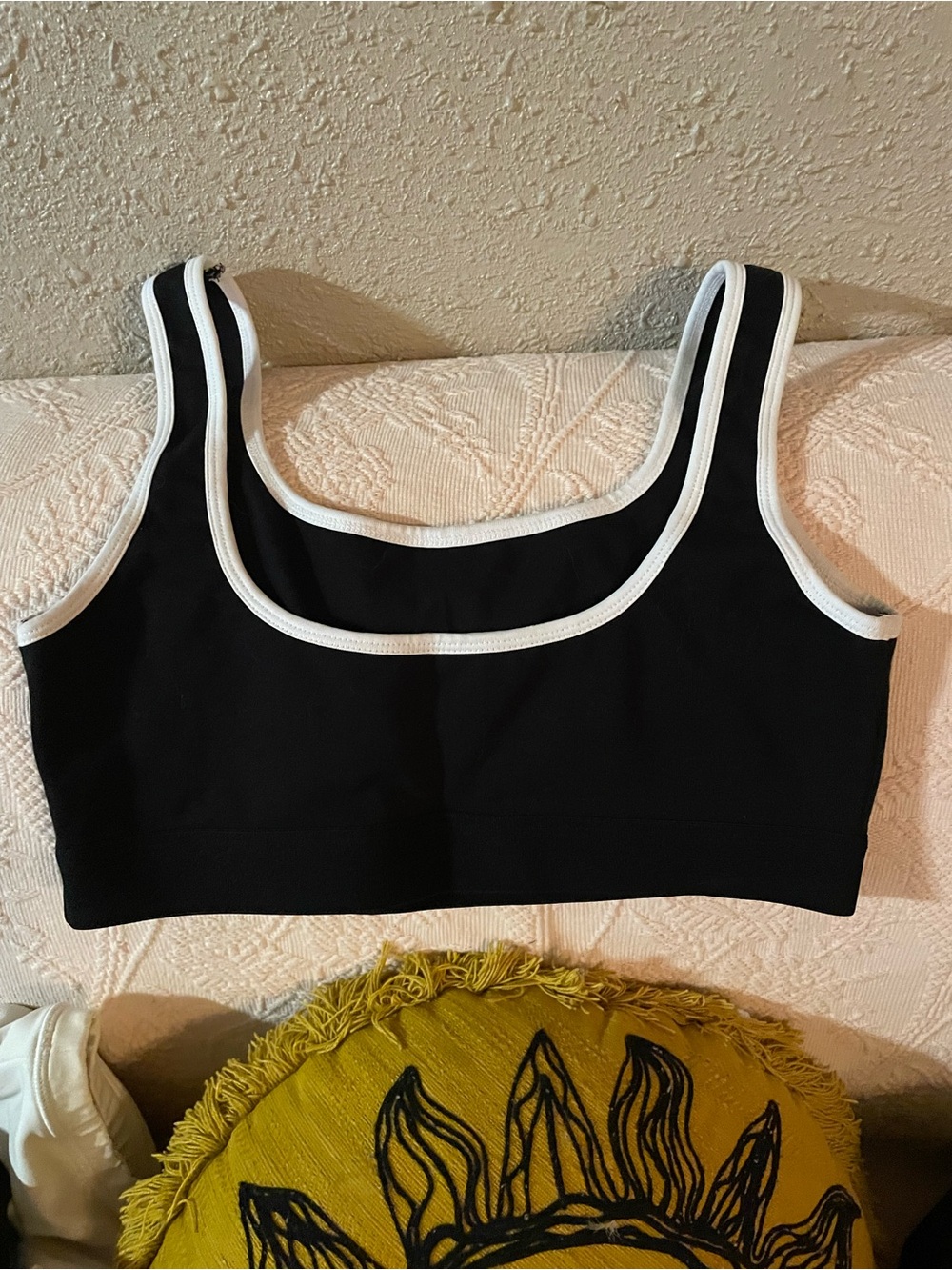 Marine Serre Black Crop Bralette with White Trim - Picture 4 of 7